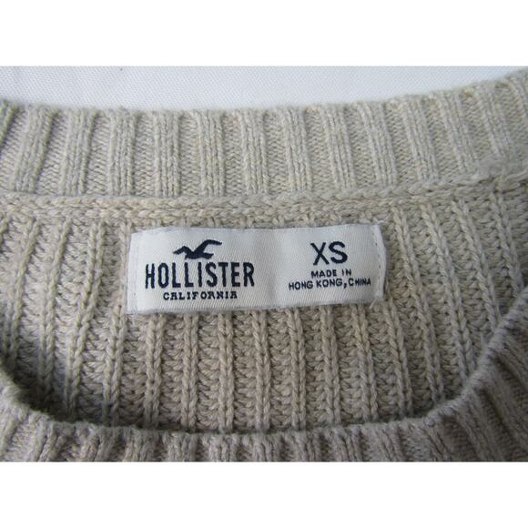 Hollister Tan Crop Knit Sweater sz XS Coastal Neutral Boho Minimalist Y2K 90s - Picture 3 of 9